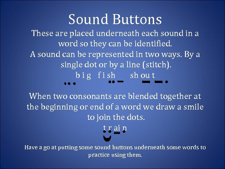 Sound Buttons These are placed underneath each sound in a word so they can