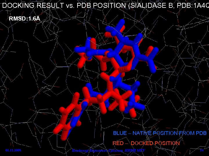 DOCKING RESULT vs. PDB POSITION (SIALIDASE B, PDB: 1 A 4 Q RMSD: 1.