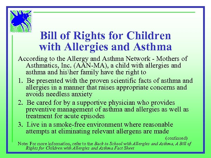 Bill of Rights for Children with Allergies and Asthma According to the Allergy and