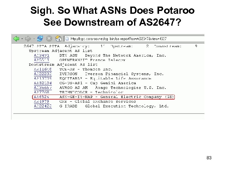 Sigh. So What ASNs Does Potaroo See Downstream of AS 2647? 83 