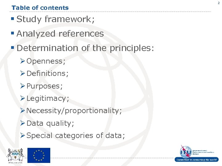 Table of contents § Study framework; § Analyzed references § Determination of the principles: