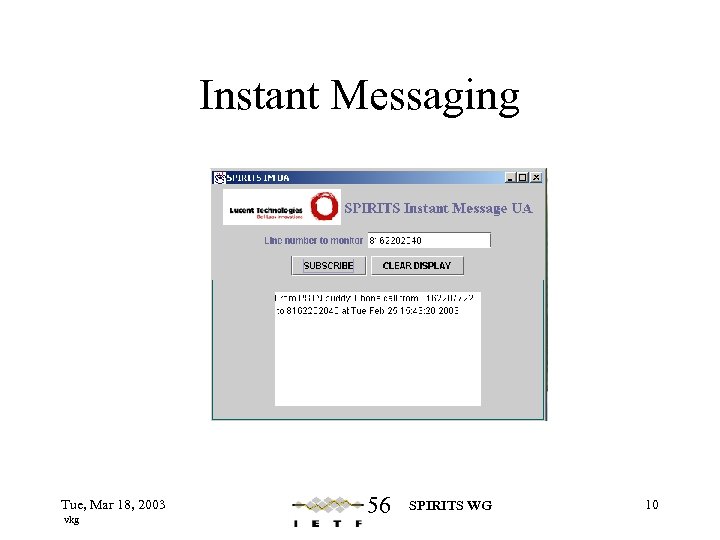 Instant Messaging Tue, Mar 18, 2003 vkg 56 SPIRITS WG 10 