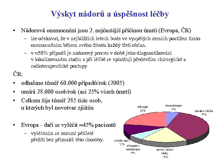 Výskyt nádorů a úspěšnost léčby • Nádorová onemocnění jsou 2. nejčastější příčinou úmrtí (Evropa,