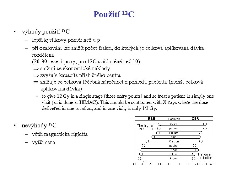 Použití 12 C • výhody použití 12 C – lepší kyslíkový poměr než u