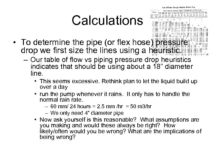 Calculations • To determine the pipe (or flex hose) pressure drop we first size