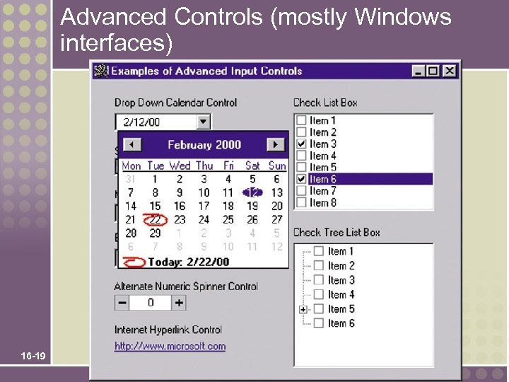 Advanced Controls (mostly Windows interfaces) 16 -19 