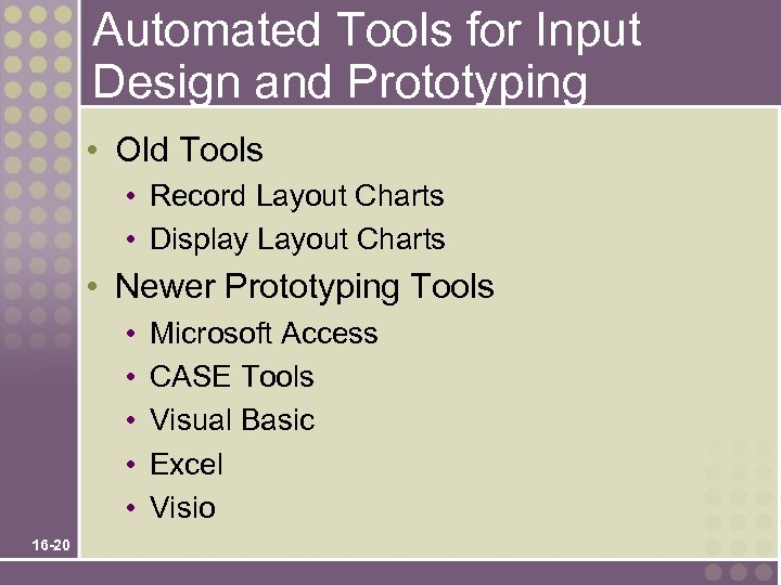 Automated Tools for Input Design and Prototyping • Old Tools • Record Layout Charts