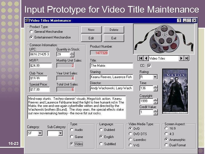 Input Prototype for Video Title Maintenance 16 -23 