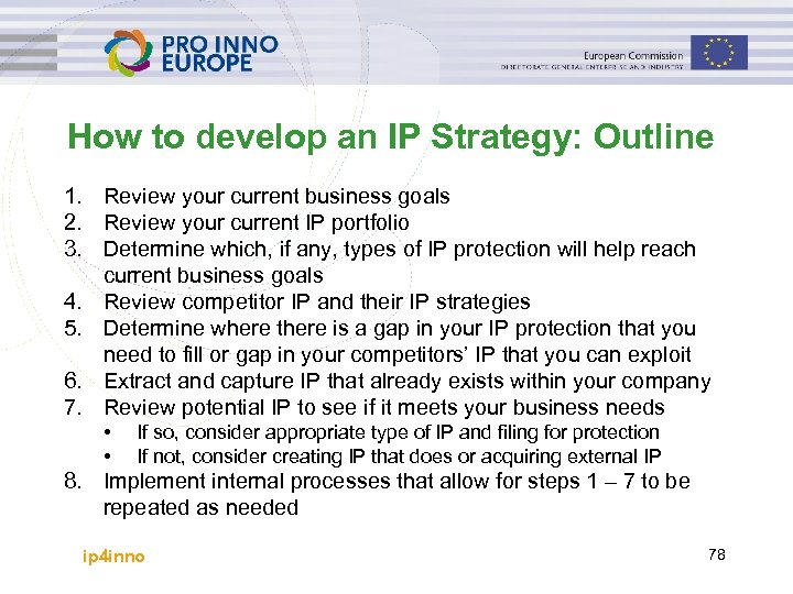 How to develop an IP Strategy: Outline 1. Review your current business goals 2.