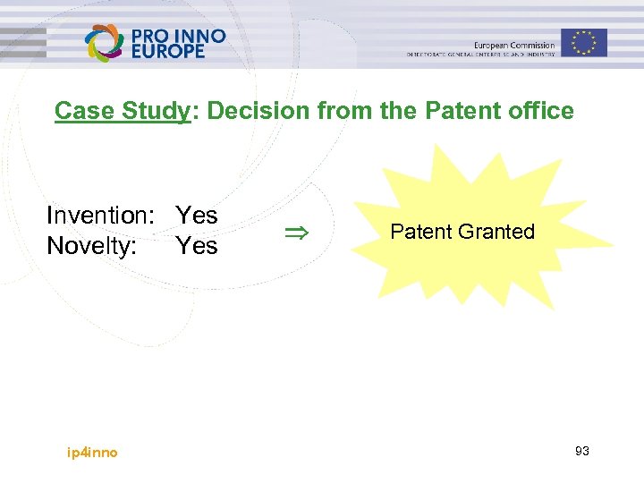 Case Study: Decision from the Patent office Invention: Yes Novelty: Yes ip 4 inno