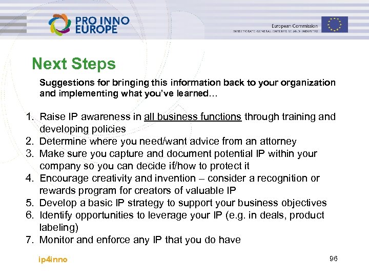 Next Steps Suggestions for bringing this information back to your organization and implementing what