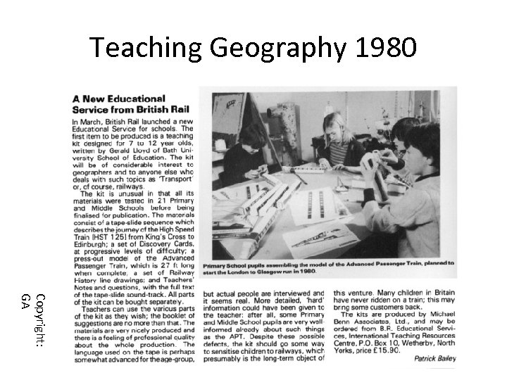 Teaching Geography 1980 Copyright: GA 