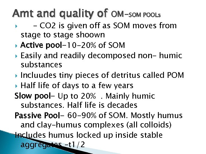 Amt and quality of OM-SOM POOLs - CO 2 is given off as SOM