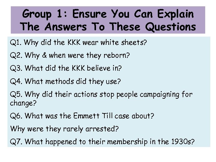 Group 1: Ensure You Can Explain The Answers To These Questions Q 1. Why