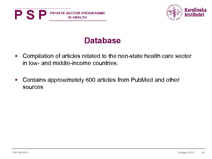 Database § Compilation of articles related to the non-state health care sector in low-