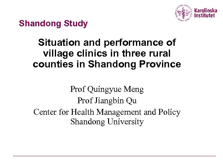 Shandong Study Situation and performance of village clinics in three rural counties in Shandong