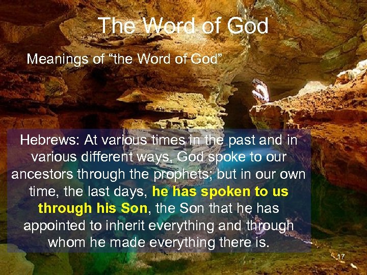 The Word of God Meanings of “the Word of God” Hebrews: At various times