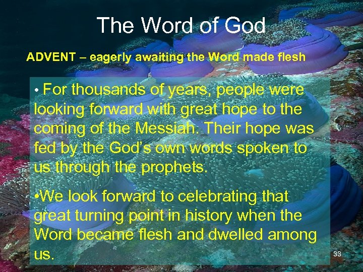 The Word of God ADVENT – eagerly awaiting the Word made flesh • For