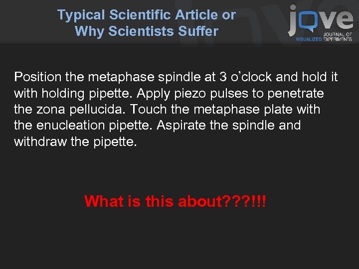 Typical Scientific Article or Why Scientists Suffer Position the metaphase spindle at 3 o’clock