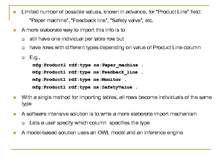 n Limited number of possible values, known in advance, for “Product Line” field: “Paper