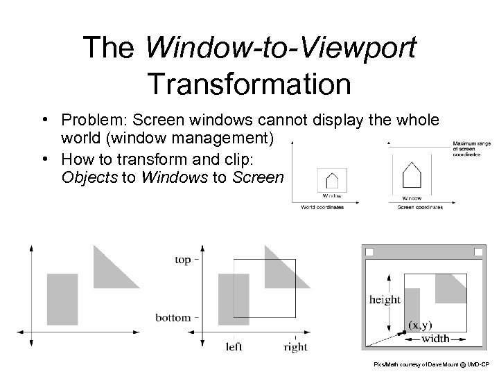 The Window-to-Viewport Transformation • Problem: Screen windows cannot display the whole world (window management)
