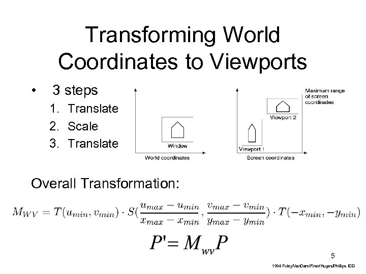 Transforming World Coordinates to Viewports • 3 steps 1. Translate 2. Scale 3. Translate