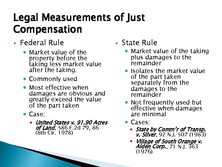 Legal Measurements of Just Compensation Federal Rule Market value of the property before the