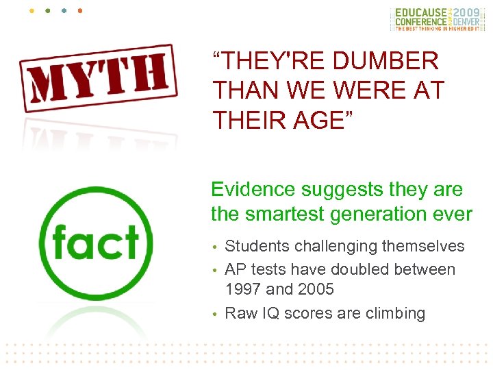 “THEY'RE DUMBER THAN WE WERE AT THEIR AGE” Evidence suggests they are the smartest