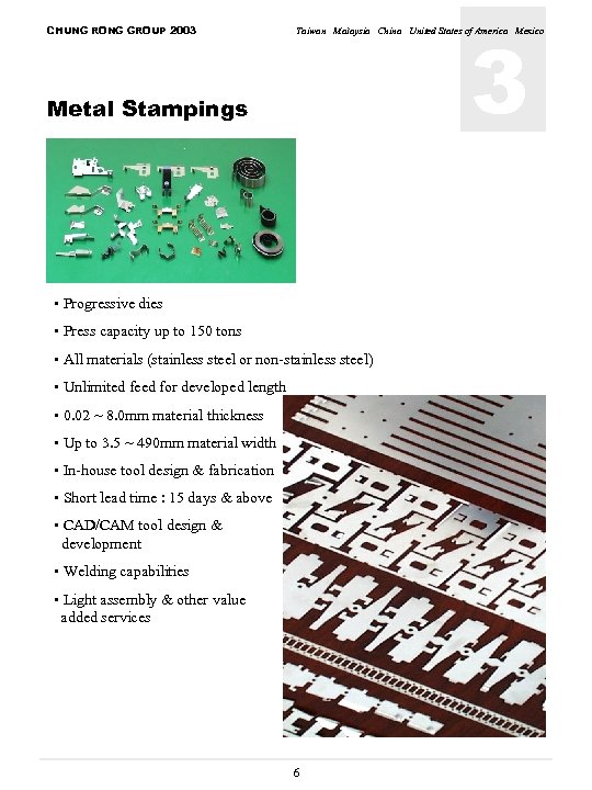 CHUNG RONG GROUP 2003 3 Taiwan Malaysia China United States of America Mexico Metal