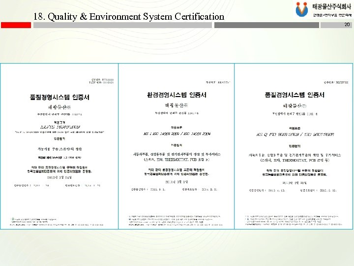 18. Quality & Environment System Certification 20 
