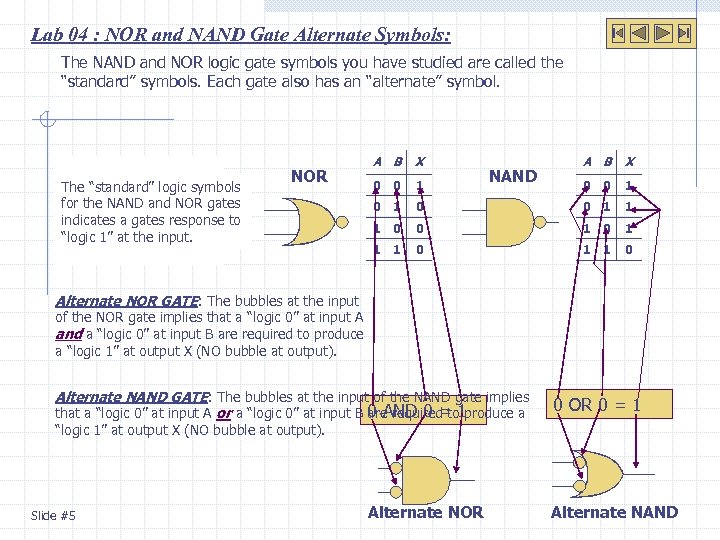 Lab 04 : NOR and NAND Gate Alternate Symbols: The NAND and NOR logic