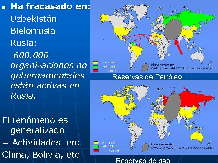 n Ha fracasado en: Uzbekistán Bielorrusia Rusia: 600. 000 organizaciones no gubernamentales están activas