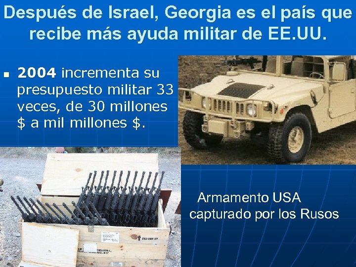 Después de Israel, Georgia es el país que recibe más ayuda militar de EE.