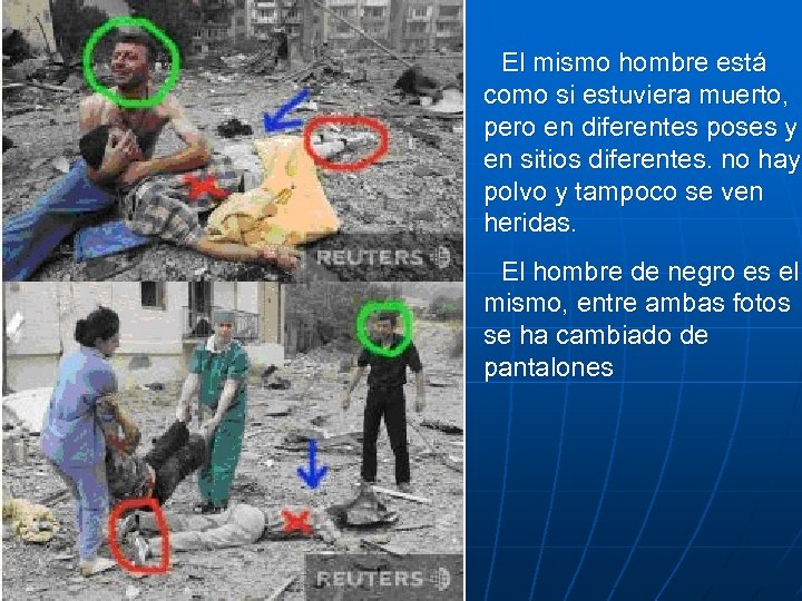 El mismo hombre está como si estuviera muerto, pero en diferentes poses y en