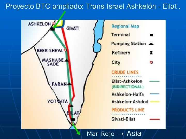 Proyecto BTC ampliado: Trans-Israel Ashkelón - Eilat. Mar Rojo → Asia 