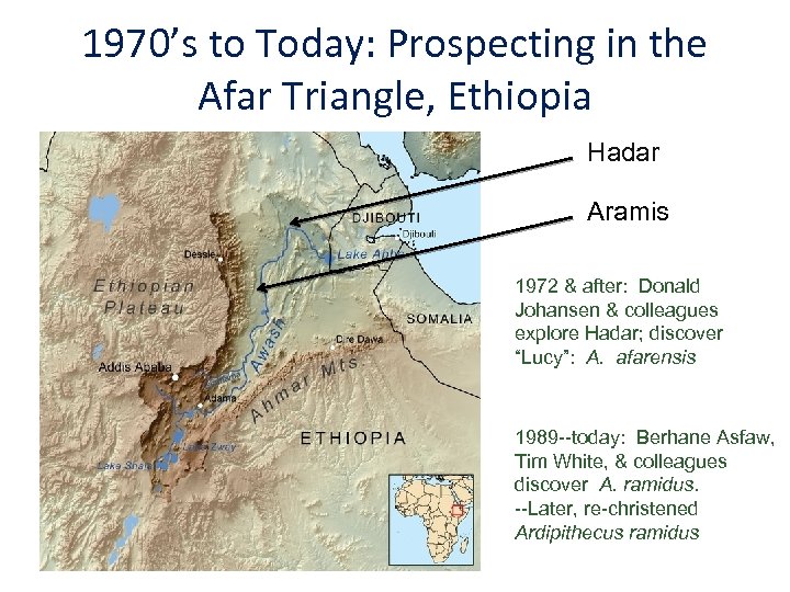 1970’s to Today: Prospecting in the Afar Triangle, Ethiopia Hadar Aramis 1972 & after: