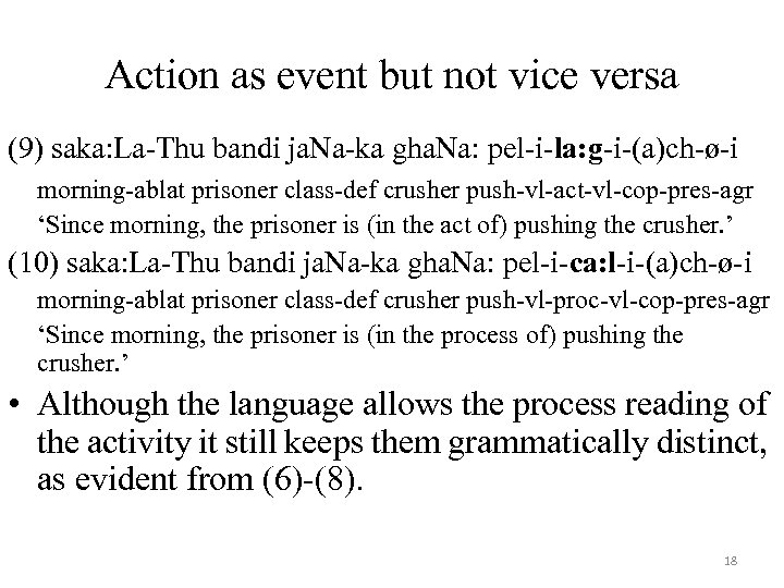 Action as event but not vice versa (9) saka: La-Thu bandi ja. Na-ka gha.