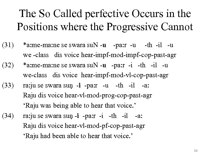 The So Called perfective Occurs in the Positions where the Progressive Cannot (31) (32)