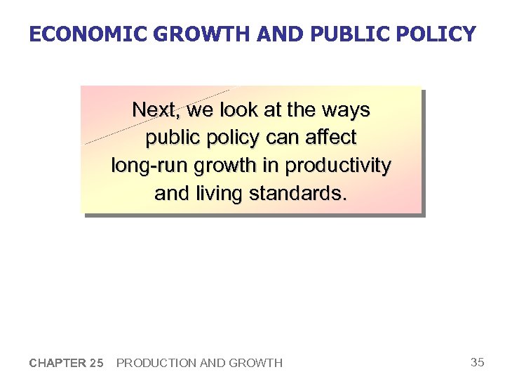 ECONOMIC GROWTH AND PUBLIC POLICY Next, we look at the ways public policy can