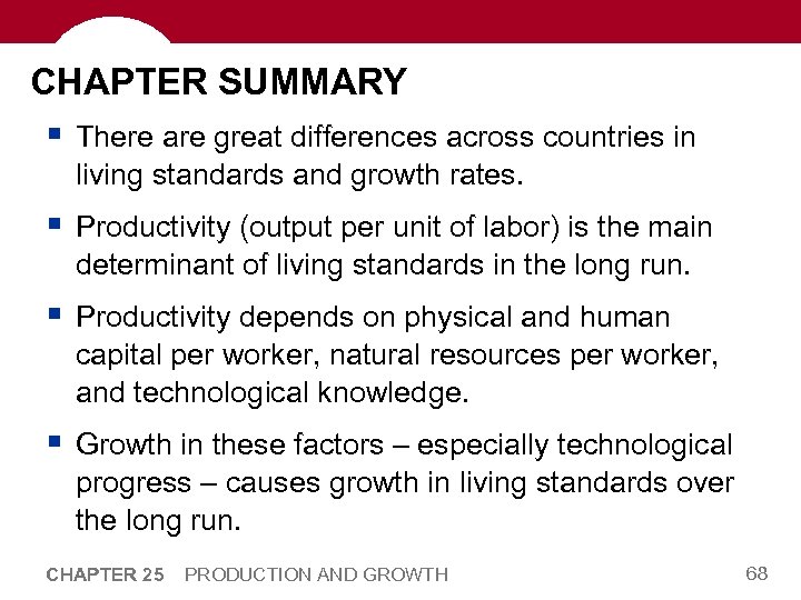 CHAPTER SUMMARY § There are great differences across countries in living standards and growth