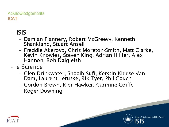 Damian Flannery Acknowledgements ICAT • ISIS – Damian Flannery, Robert Mc. Greevy, Kenneth Shankland,