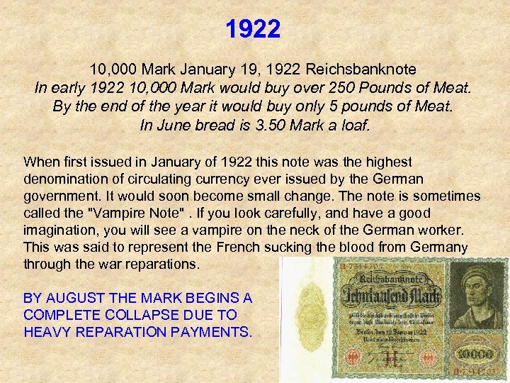 1922 10, 000 Mark January 19, 1922 Reichsbanknote In early 1922 10, 000 Mark