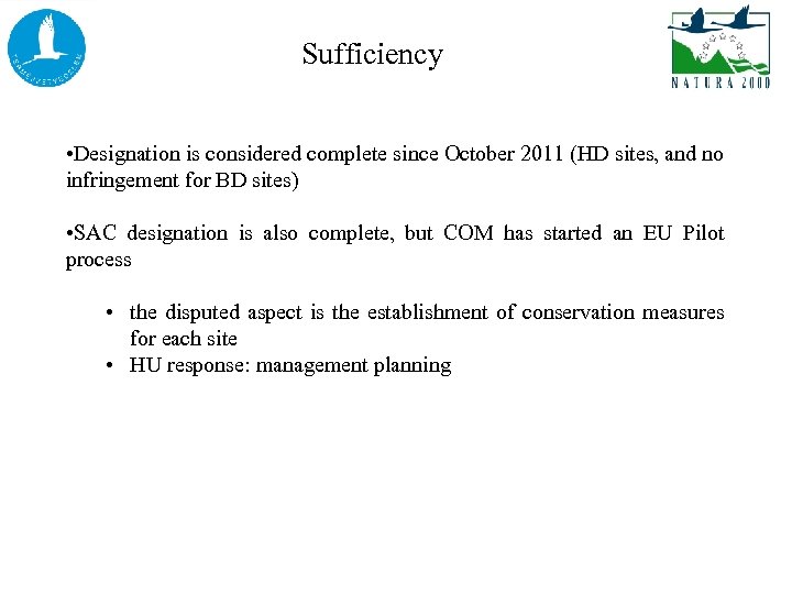 Sufficiency • Designation is considered complete since October 2011 (HD sites, and no infringement