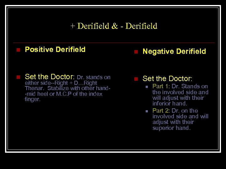 + Derifield & - Derifield n Positive Derifield n Negative Derifield n Set the