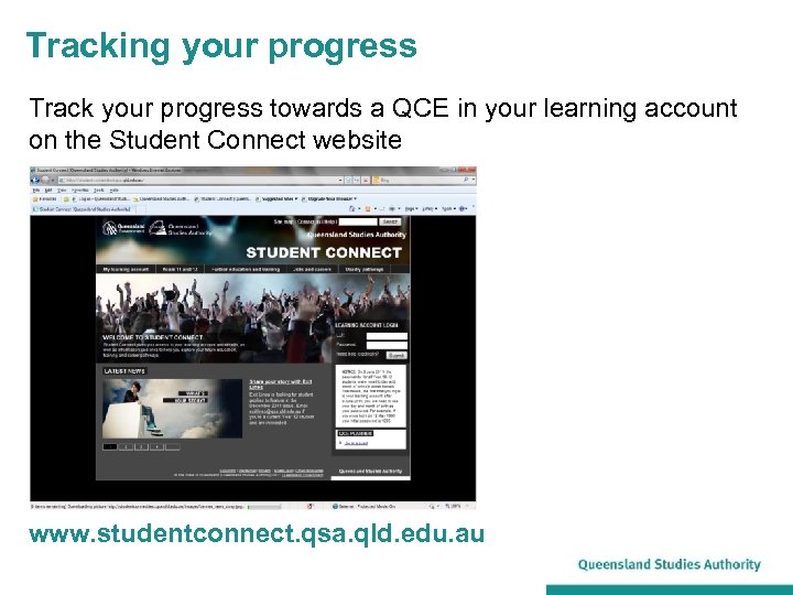 Tracking your progress Track your progress towards a QCE in your learning account on