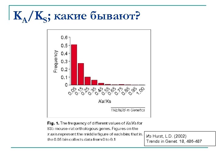 KA/KS; какие бывают? Из Hurst, L. D. (2002) Trends in Genet. 18, 486 -487