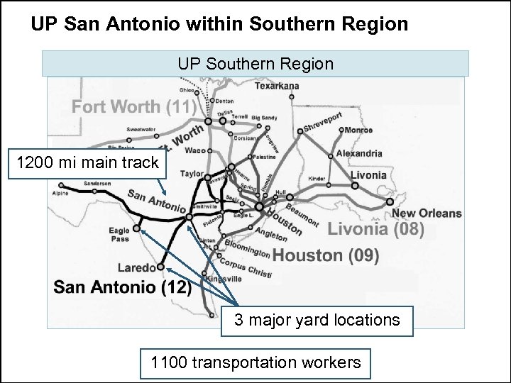 UP San Antonio within Southern Region UP Southern Region 1200 mi main track 3