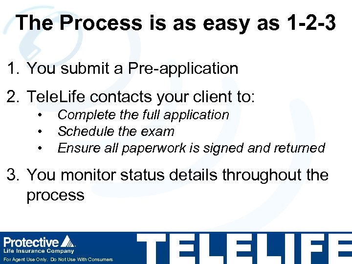 The Process is as easy as 1 -2 -3 1. You submit a Pre-application