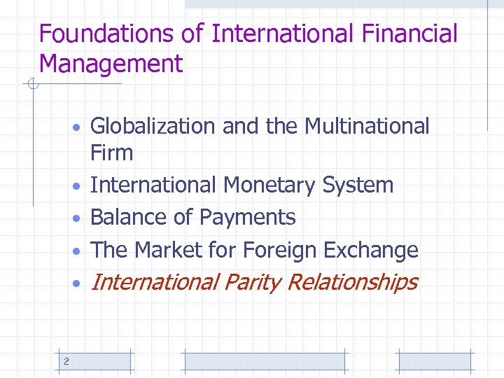 Foundations of International Financial Management • Globalization and the Multinational Firm • International Monetary