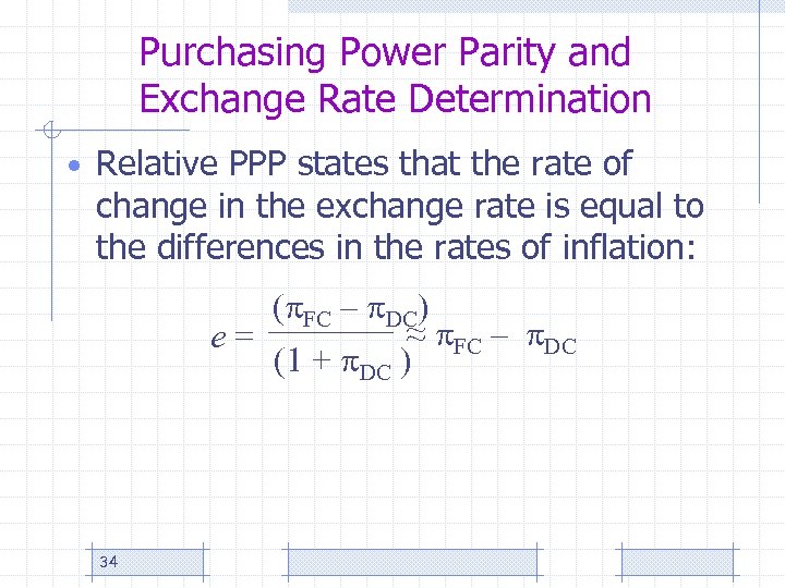 Purchasing Power Parity and Exchange Rate Determination • Relative PPP states that the rate